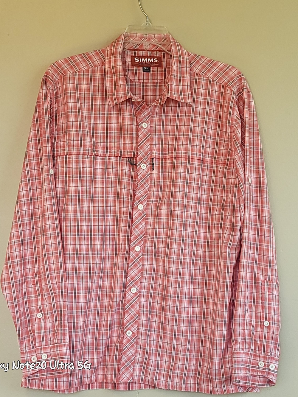 Simms Morada Long Sleeve Fishing Shirt XL Orange Red Plaid Performance Vent